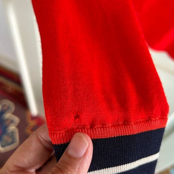 Victoria Beckham Red Blue White Crew Neck Sweater Stripe Longsleeve Top Large 10 - Picture 11 of 12